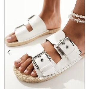 ASOS Design Jada Double‎ Buckle Espadrille Sandals in White Women's Size 8 NEW